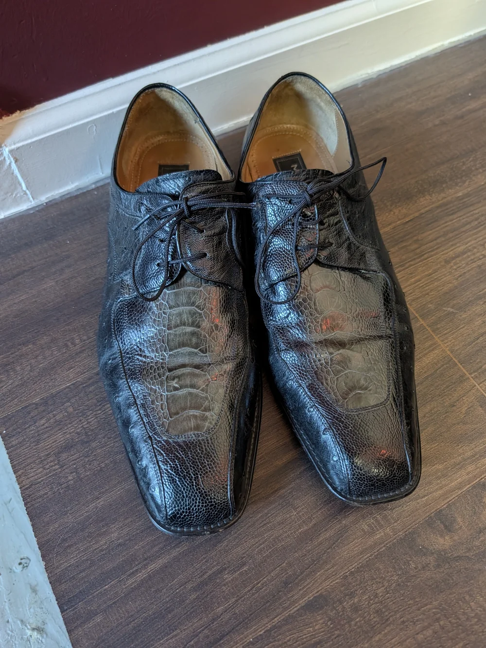 MEZLAN PLATINUM Ostrich & Alligator Exotic Leather Square Toe Derby Shoes Spain